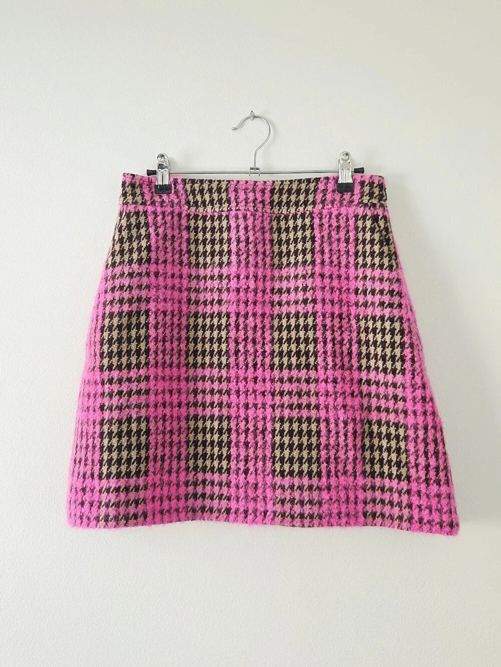 Boden Estella Check Skirt Neon Pink Check Wool Size 4